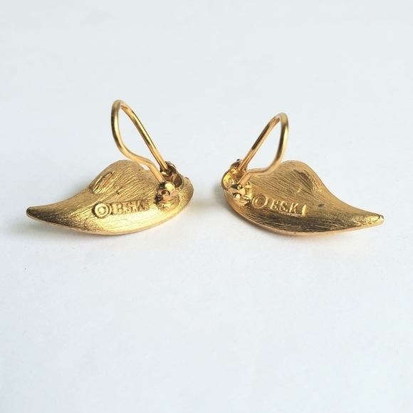 Vintage Rhinestone Gold Tone Earrings Organic Leaf Shape Clip-One 60s BSK - Picture 5 of 6